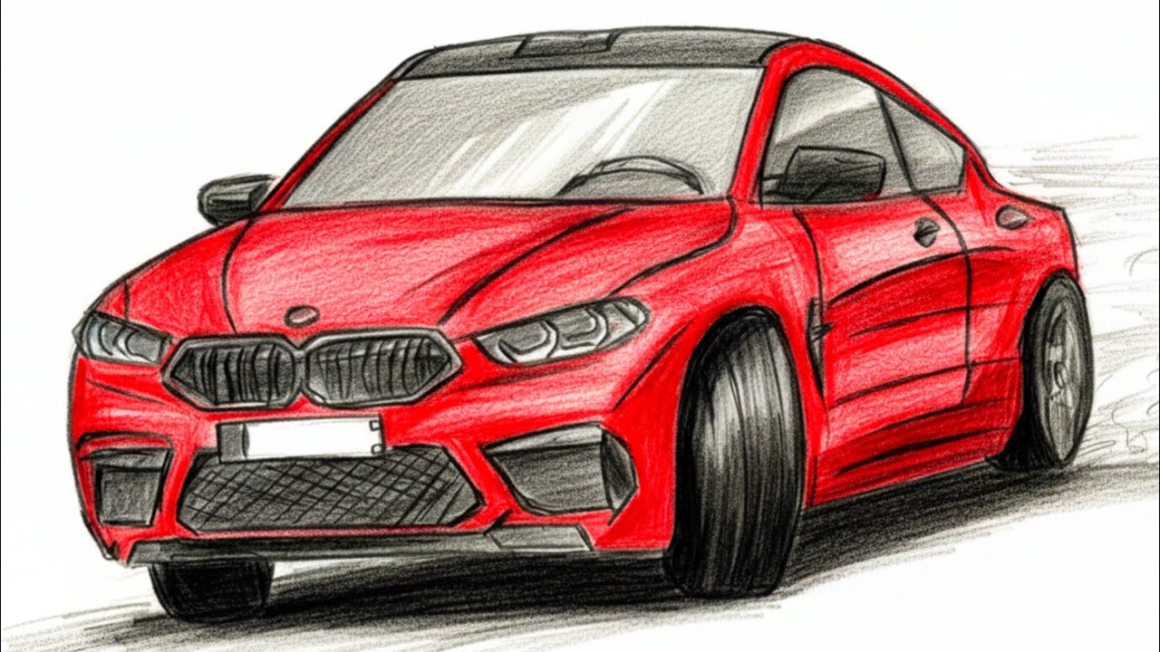 How I actually Drift a Bmw m8 With a Pencil - step by step Car drawing 