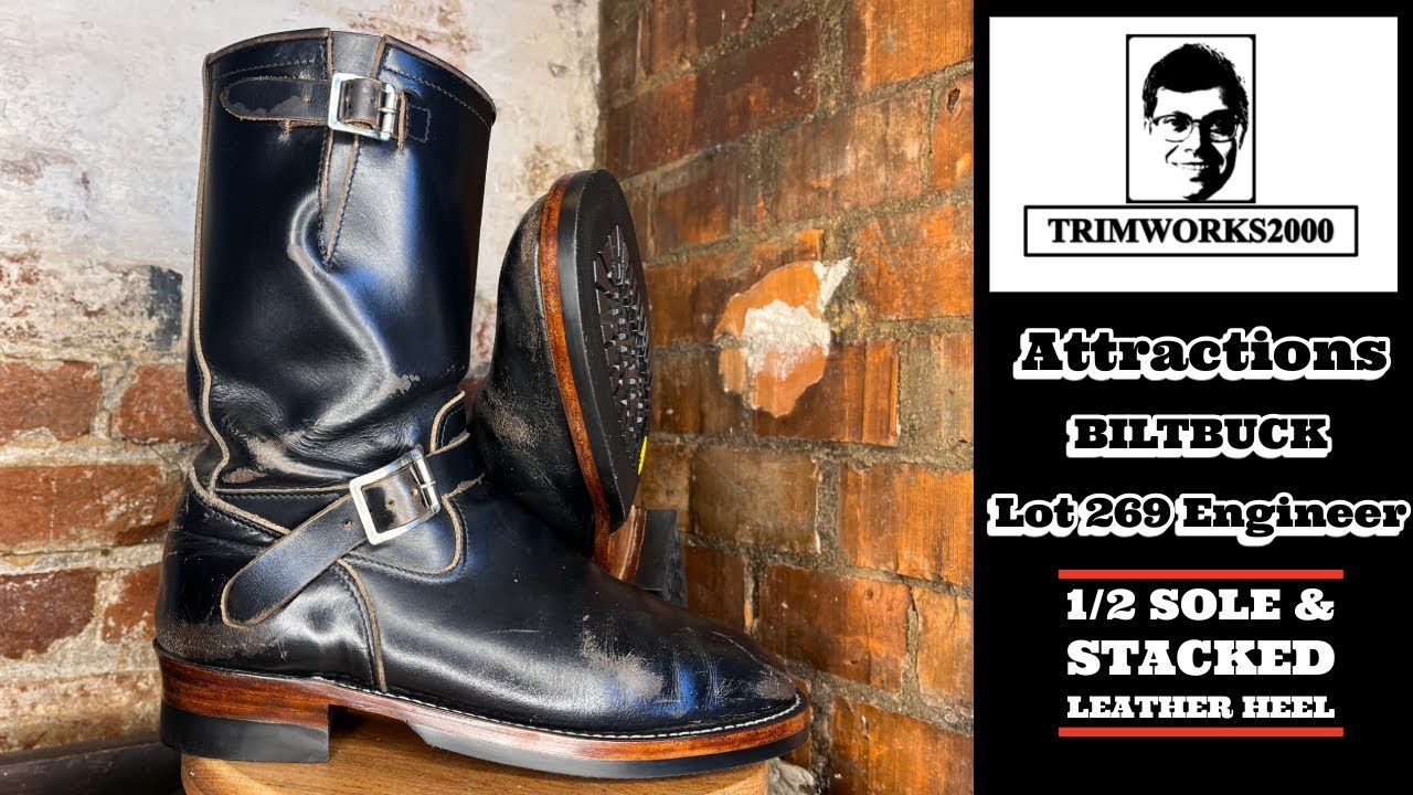 Attractions Biltbuck Lot 269 Engineer Boots, full resole, liner removal & new footbeds!!