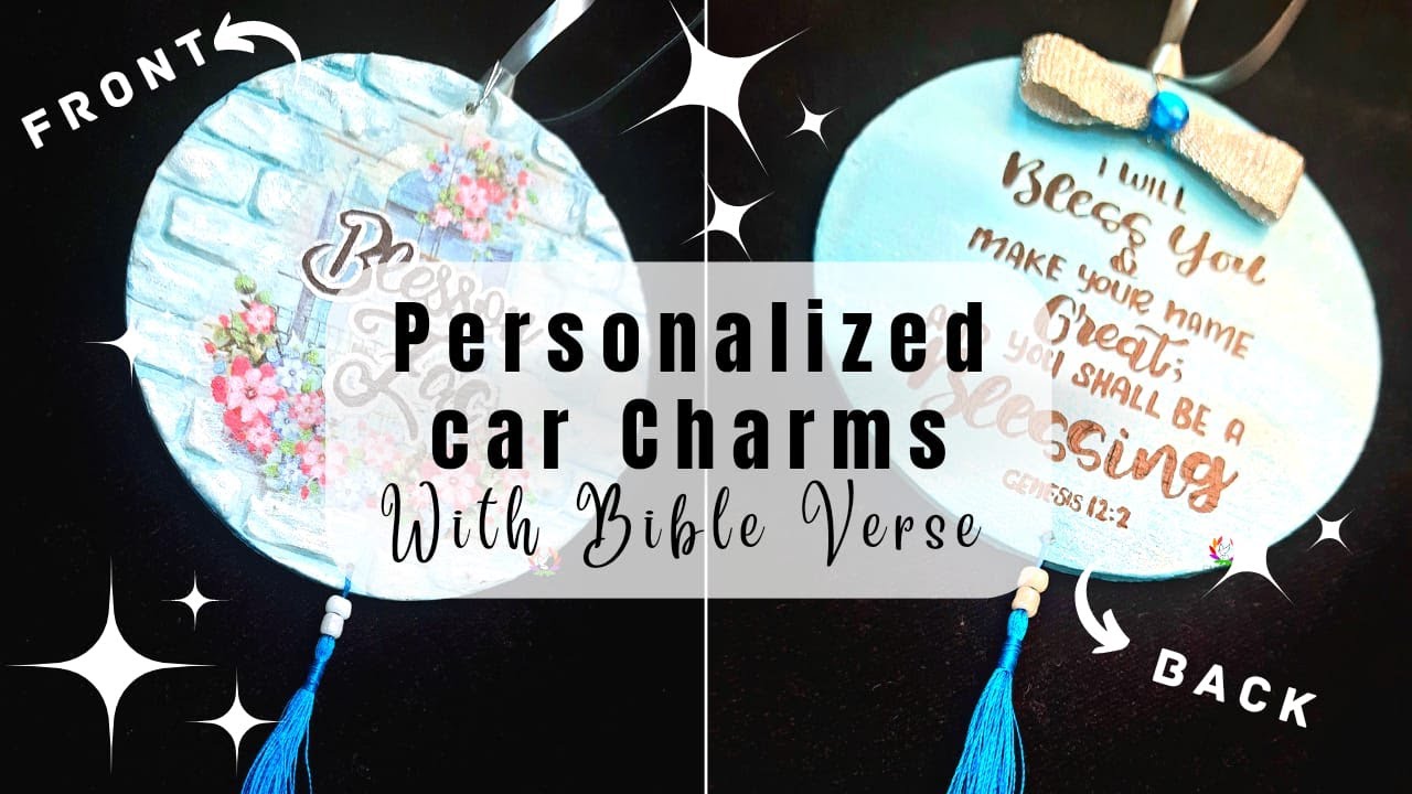 Personalized Hanging Car Charm w/ Tassels | Decoupage with Texture| Handmade Bible Verse Decor