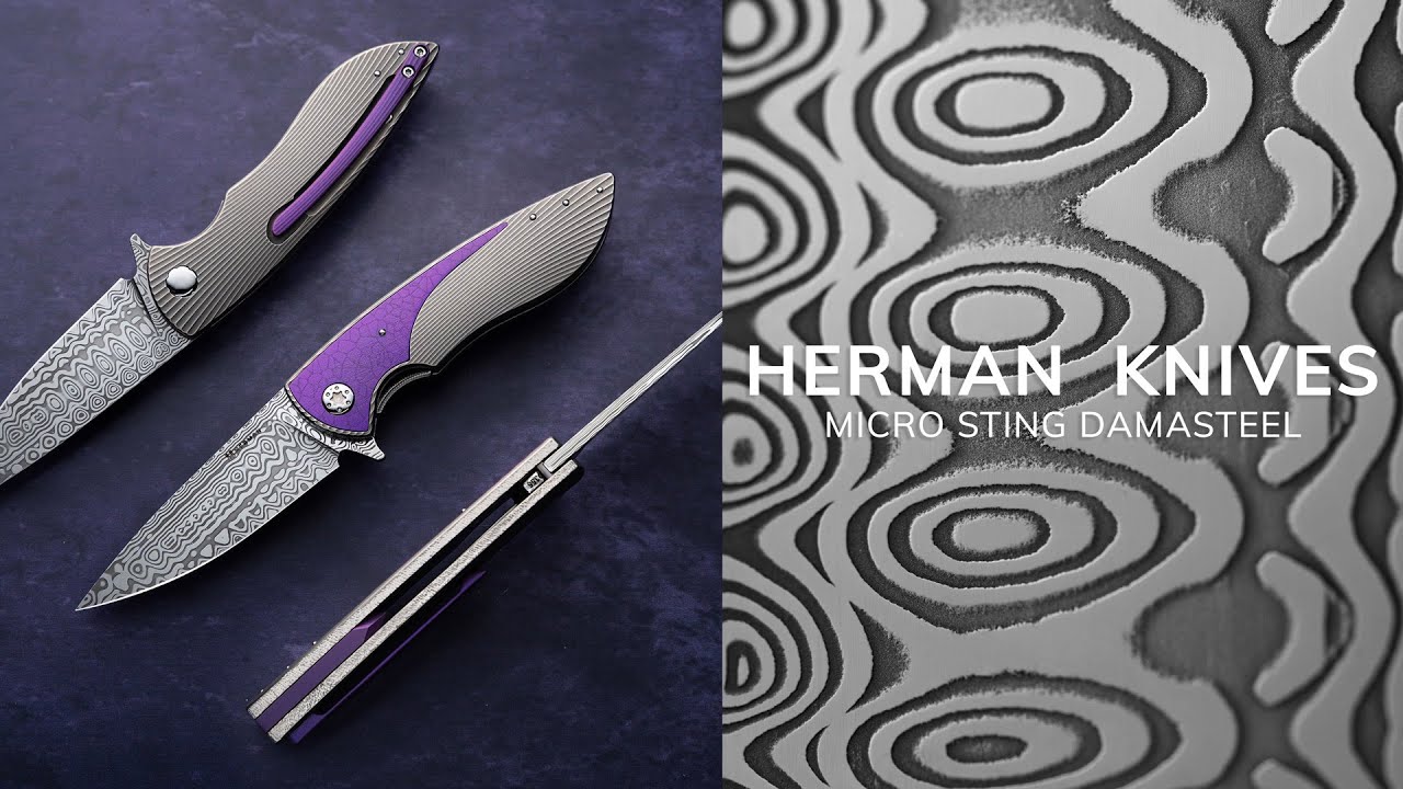 FOLDING KNIFE FOLDER MICRO STING #0355 DAMASTEEL HALF DRESS HERMAN KNIVES