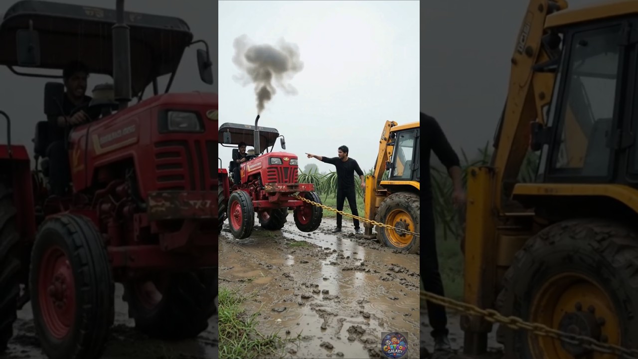 Heavy Rain Floods Dragon Fruit Farm! JCB & Tractor Rescue Operation 🚜🌧️ #shorts #villagelife