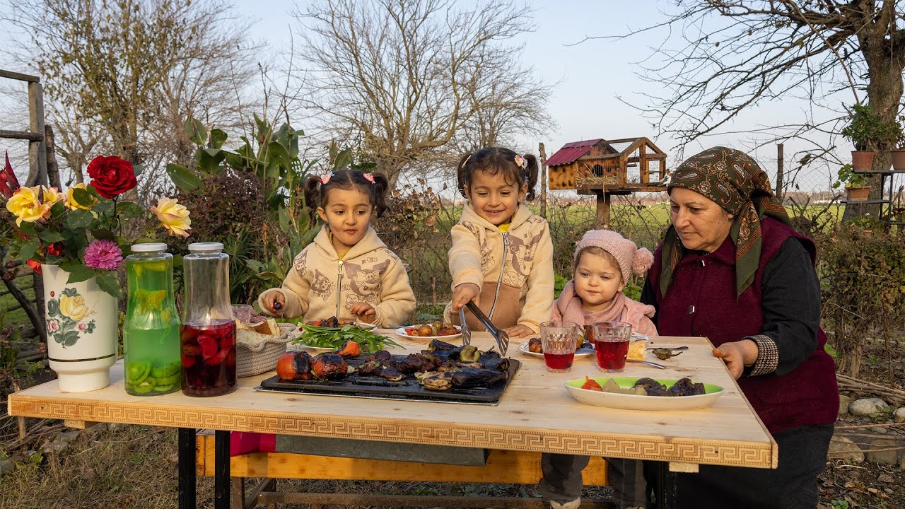 Special Table Grill Kebab | Grandma Cooking with Grandchildren