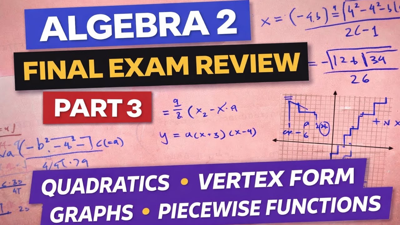Algebra 2 Final Exam Review – Part 3 | Quadratics, Vertex Form, Graphs & Piecewise Functions