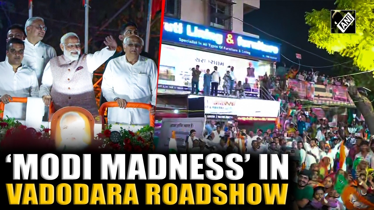 PM Modi holds grand roadshow in Gujarat&rsquo;s Vadodara; CM Bhupendra Patel present