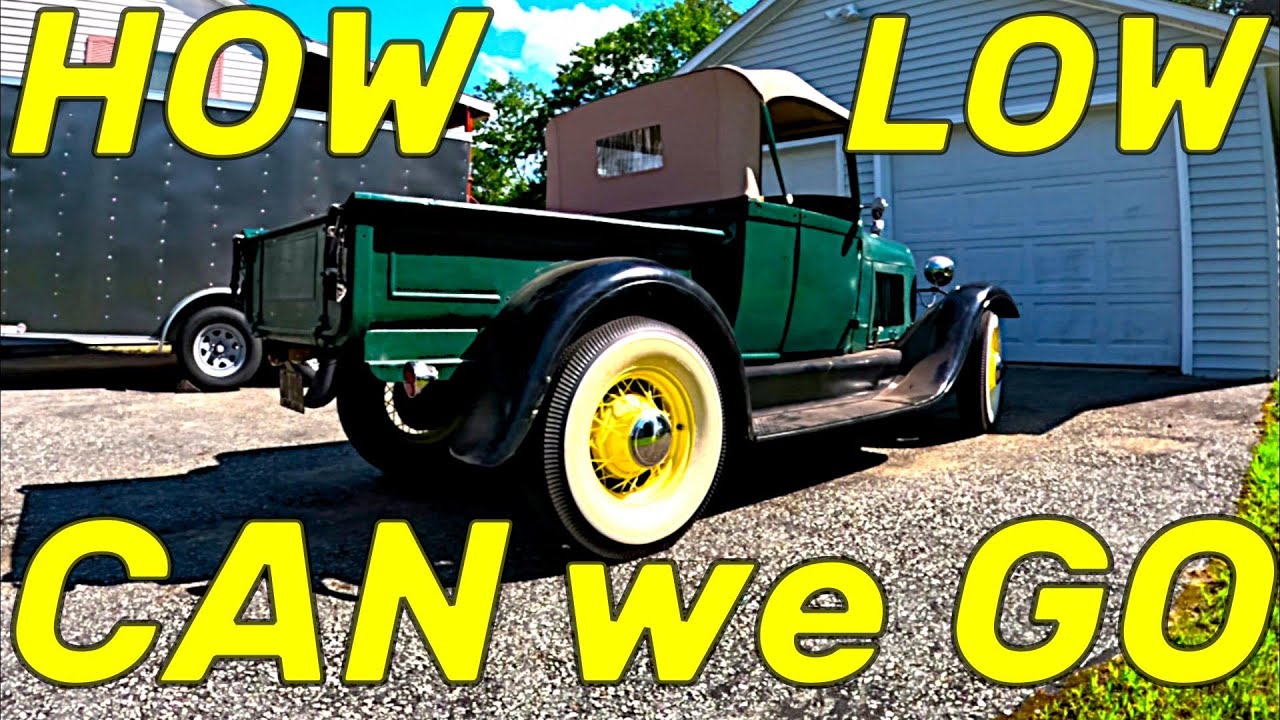 LOWERING the 1928 ROADSTER pickup with reverse eye Posies springs.  Ford model A banger hotrod.