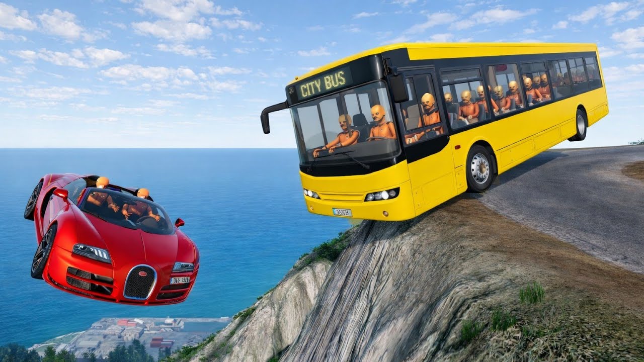 City Bus Vs SuperCar Cliff Crash! 😱 | beamNG Drive #115?