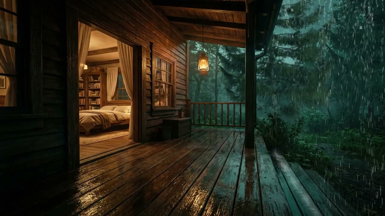 Rain on the Cabin Porch at Night 🌧️🏡 | Deep Sleep with Soft Distant Thunder