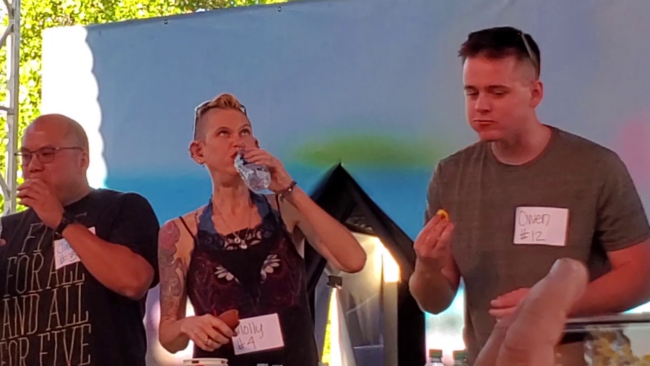 State Fair 2019 Corndog eating contest Jimmy next to champion Molly Schuyler!