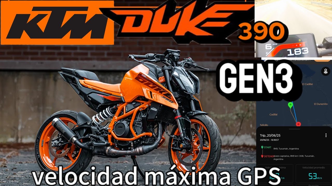 Ktm duke 390 g3 velocidad m&aacute;xima GPS [top speed GPS]
