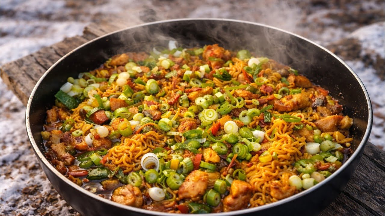 Best Outdoor Noodles in Winter – Cooking in the Snow ❄️🍜