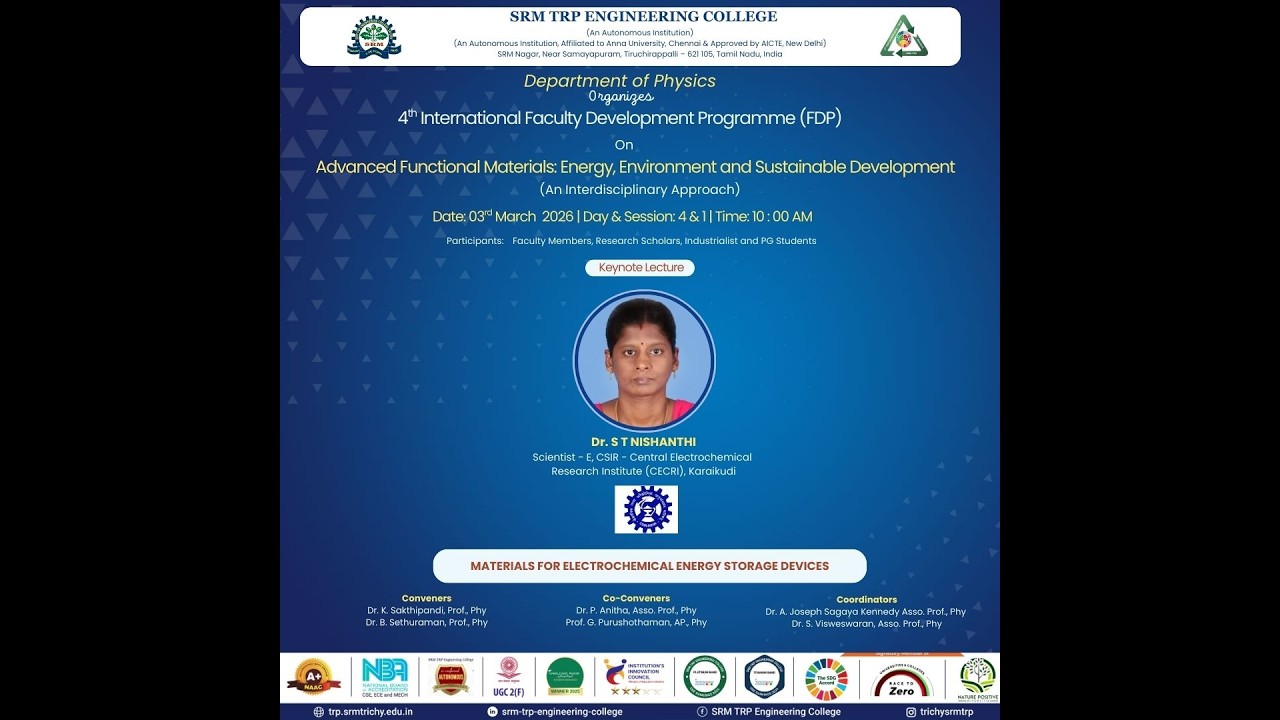 MATERIALS FOR ELECTROCHEMICAL ENERGY STORAGE DEVICES -- Dr. S T NISHANTHI