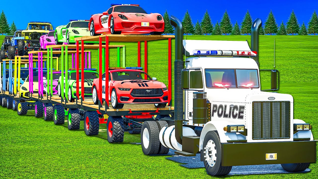 OVERSIZED COPS TRANSPORT OF COLORS! POLICE CRAWLERS, SHERIFF PORSCHE SPYDER, MUSTANG! FS 25