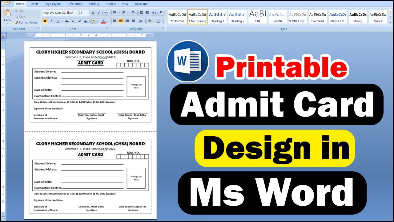 How to Make Admit Card in Microsoft Word || Admit Card Design || Admit Card Format in Ms Word ||