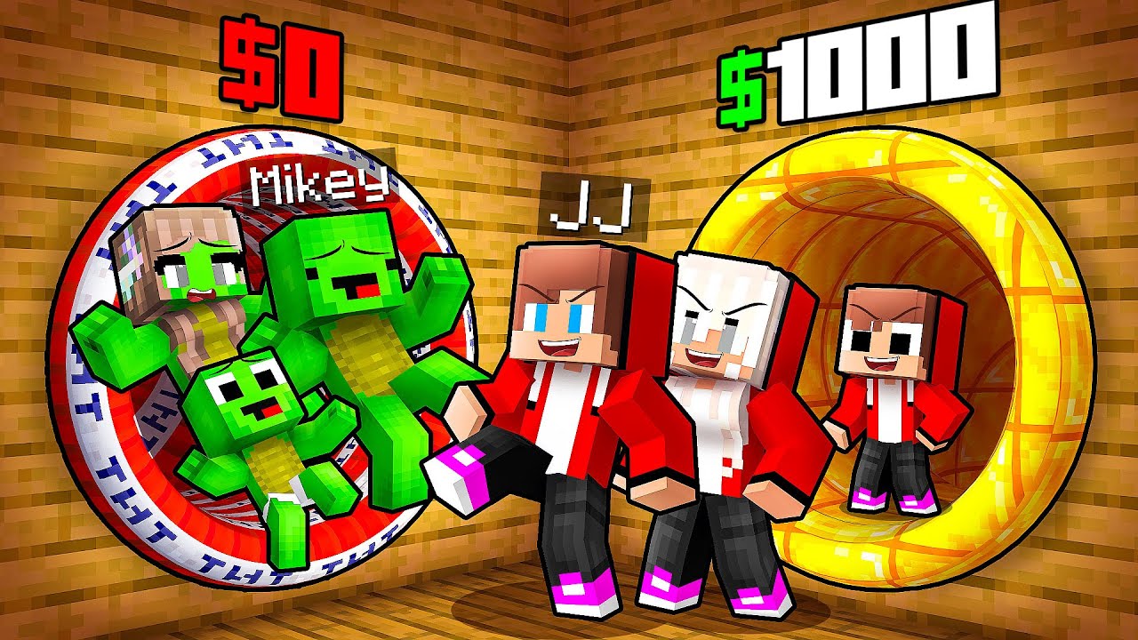 JJ and Mikey: POOR vs RICH Choose A Tunnel Family Battle in Minecraft - Maizen