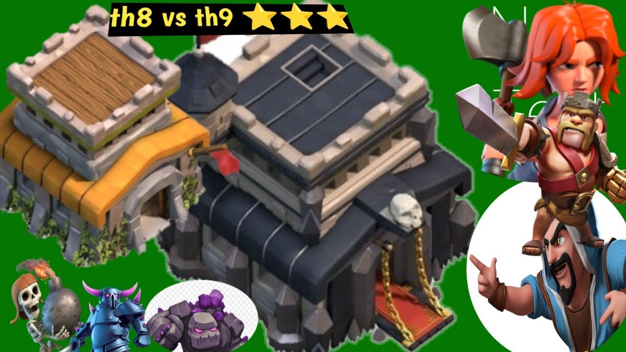 clash of clans th8 vs th9 attack strategy, clash of clans th8 vs th9, clash of clans th8 to th9