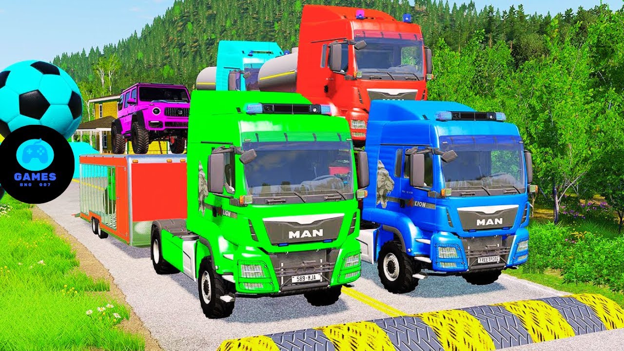 TRANSPORTING PIXAR CARS & FRUITS WITH COLORED & JOHN DEERE vs CLAAS vs TRACTORS - BeamNG.drive #962