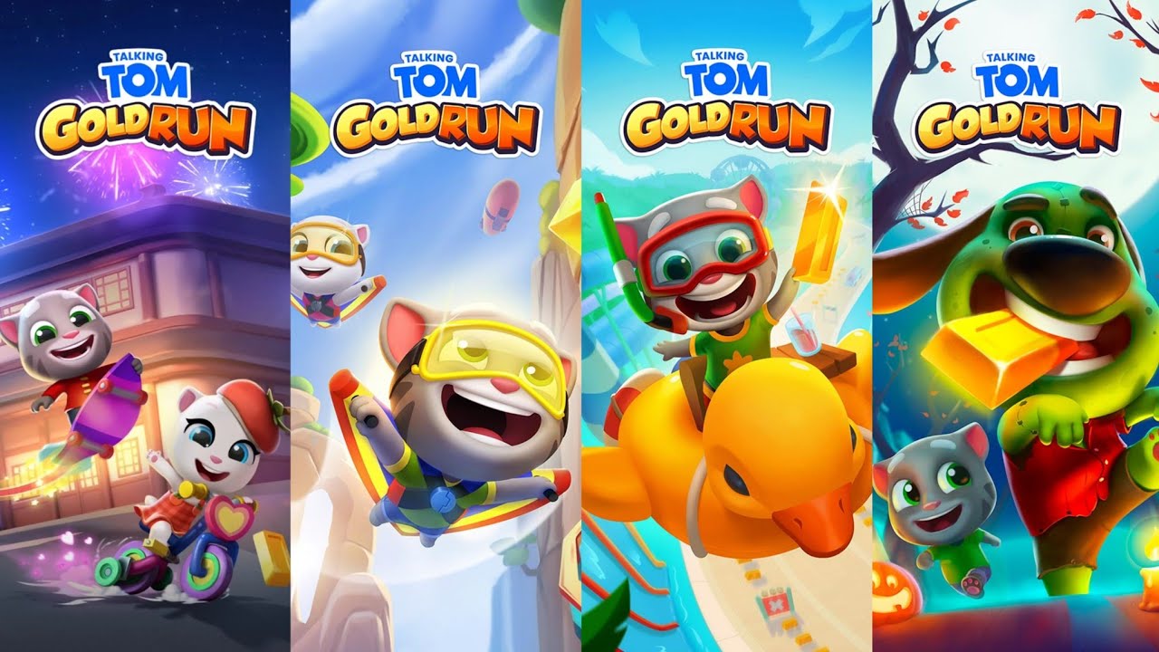 Talking Tom Gold Run China Update vs Spring Update vs Summer Update vs Halloween Update Gameplay
