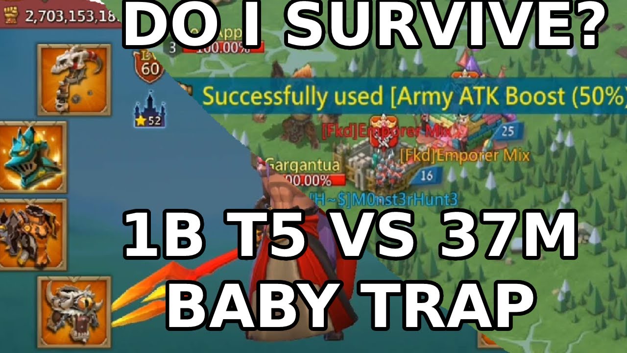 37m BABY TRAP EATS A 750% T5 BLAST. 180M RALLY TRAP VS 1.6B FULL MYTHIC RALLY. Lords Mobile.