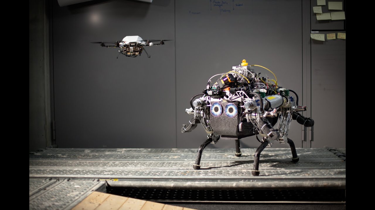 Collaborative Navigation for Flying and Walking Robots