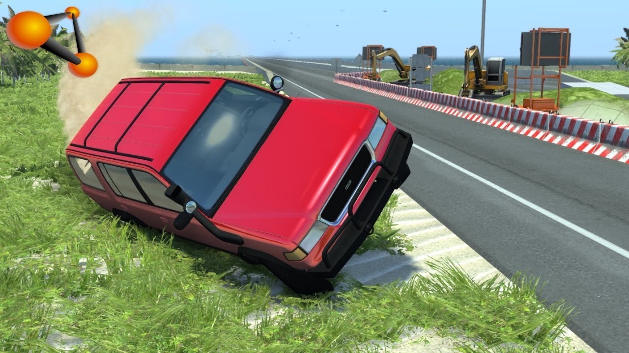 BeamNG.drive - At High Speed on the Road Blocked for Repair