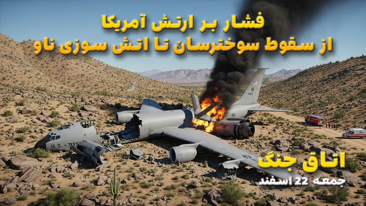 اتاق جنگ جمعه 22 اسفند | فشار بر ارتش آمریکا از سقوط سوخت رسان تا آتش سوزی ناو