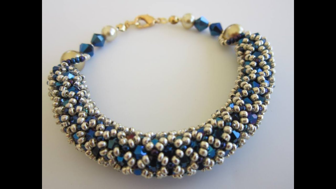 Netted Bracelet with 4mm crystals and pearls   Сетчатый браслет из кристаллов и жемчуга