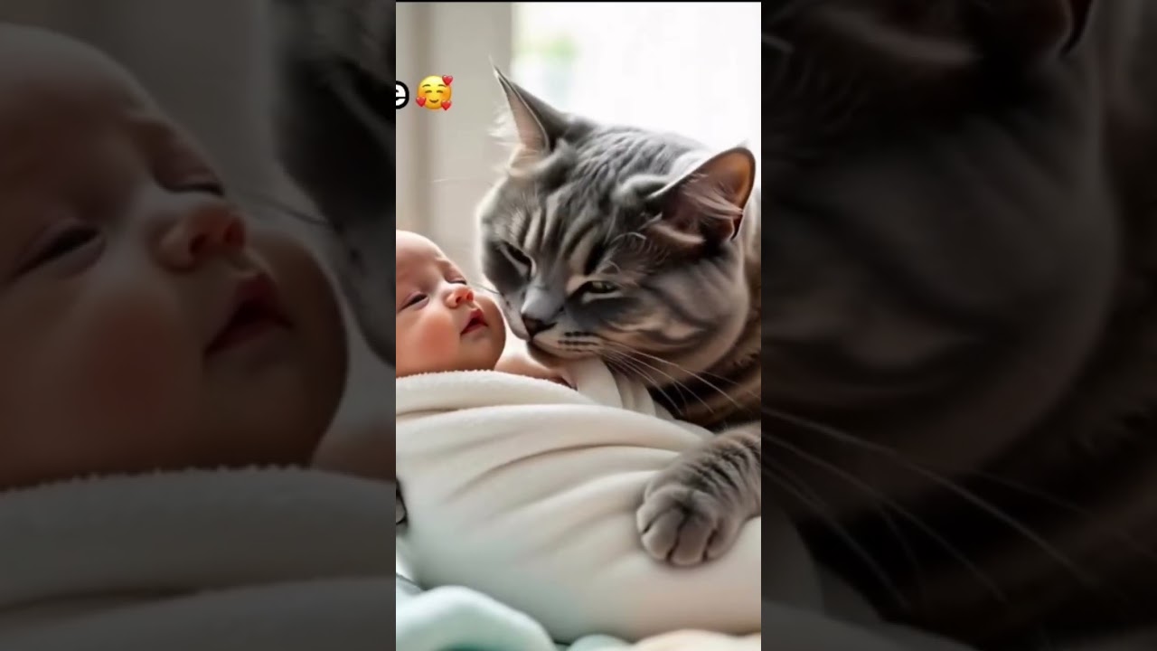 Adorable little baby and a cat 🩷❤️ #reelsvideoシ #babyvibes #animallover