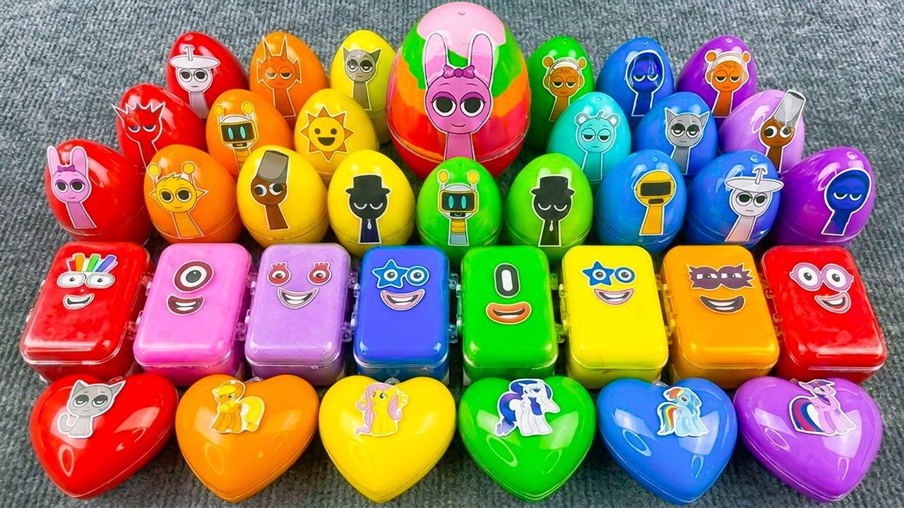 Mixing Sprunki Slime ASMR! Looking for 100 Rainbow Eggs ❤️ Raddy, Oren, Pinki, Vineria, Jevin