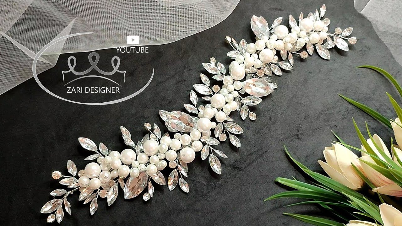DIY/making a bridal crown/combination of two pearl and crystal hair vine