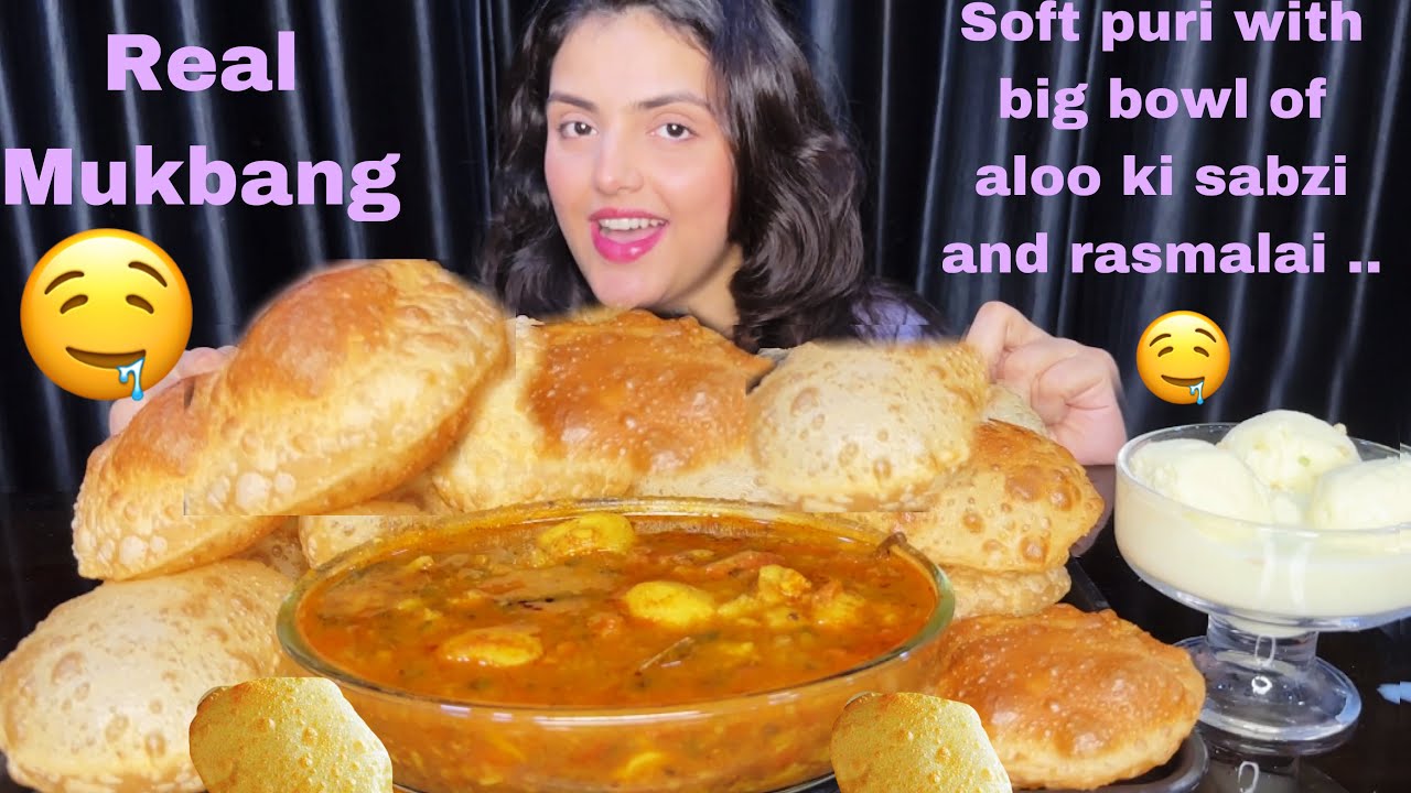 Huge Soft Puri with Aloo ki Sabji, Rasmalai | Mukbang Eating Show | Luchi with Aloo Sabji