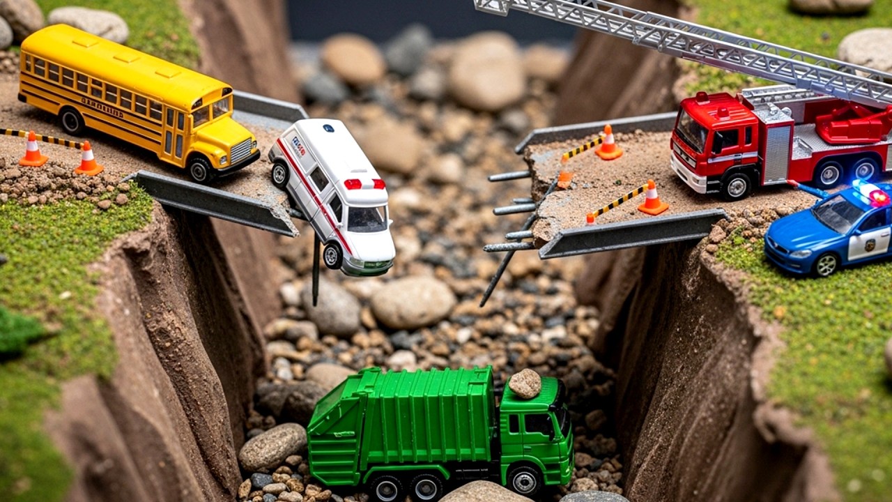 Oh No! The Bridge Broke! 🌉 Brave Police and Fire Truck Rescue Mission!