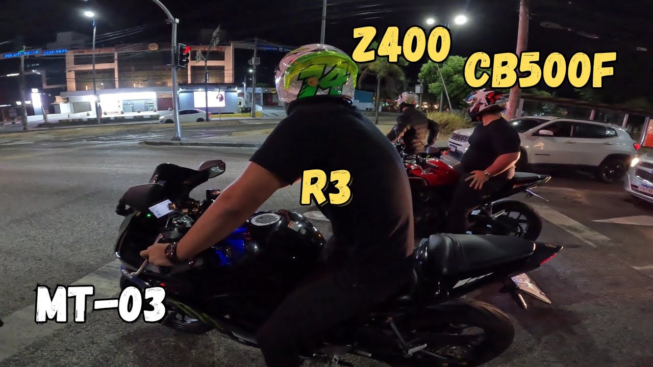 SÓ BICILÍNDRICAS NA PISTA! MT-03, R3, CB500F e Z400 no ROLE NOTURNO 🌙✨🏍️