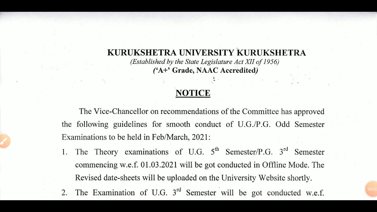 # Final examination  offline ya online mode official kuk notice