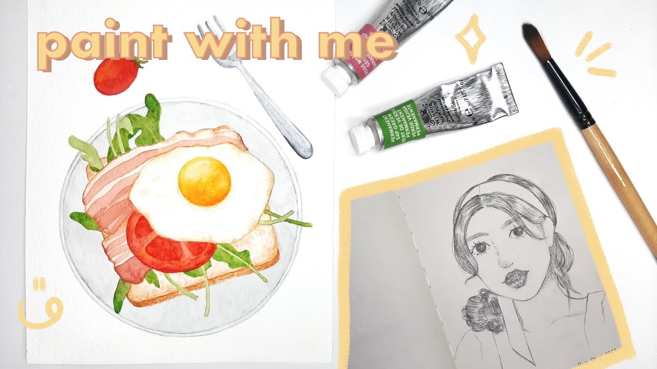 Paint with me : food watercolor painting, speed painting, library visit