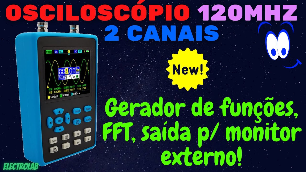O osciloscópio portátil de 2 canais e 120MHz c/ gerador de funções DSO2512G