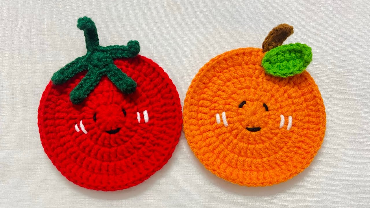 Móc lót ly hình quả cà chua | Crochet simple coaster
