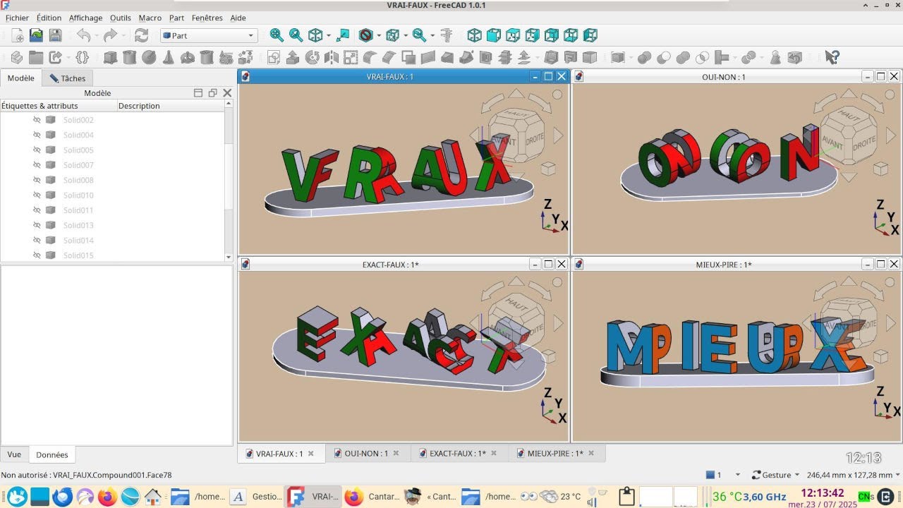 FreeCAD 1.0.1 : Créer du texte 