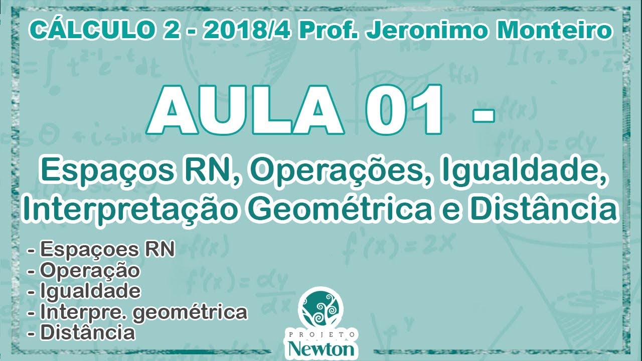 Cálculo 2 - Aula 01 - Espaços RN, Operações, Igualdade, Interpretação Geométrica e Distância