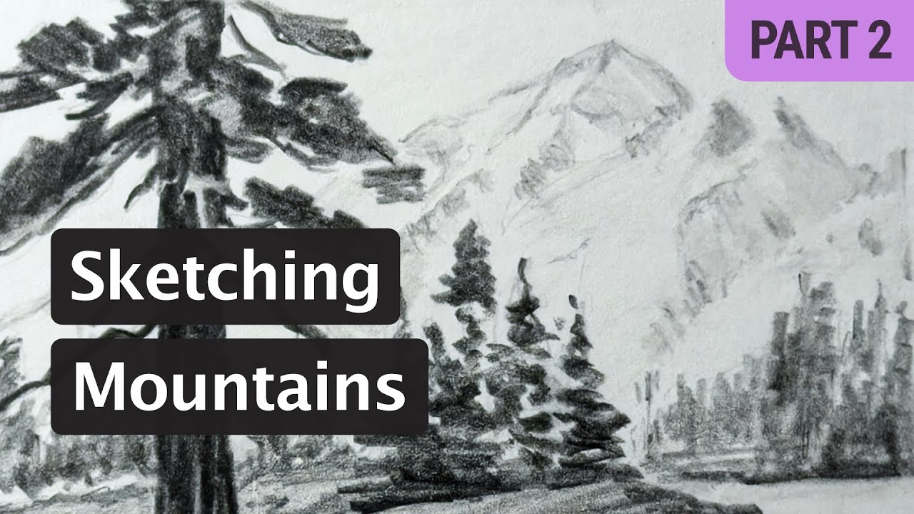 Drawing mountains and forest scene | Speed Sketch