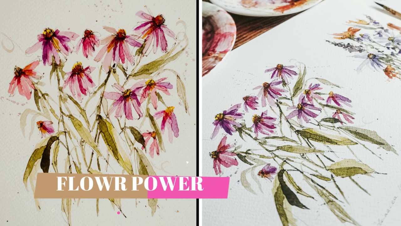 WATERCOLOR TUTORIAL I Easy Blumen Aquarell mit Fineliner Details