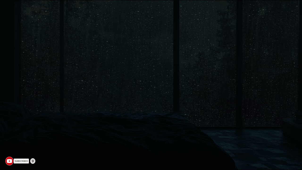 Silent Dark Room Framed By Heavy Rainfall And Midnight Stillness