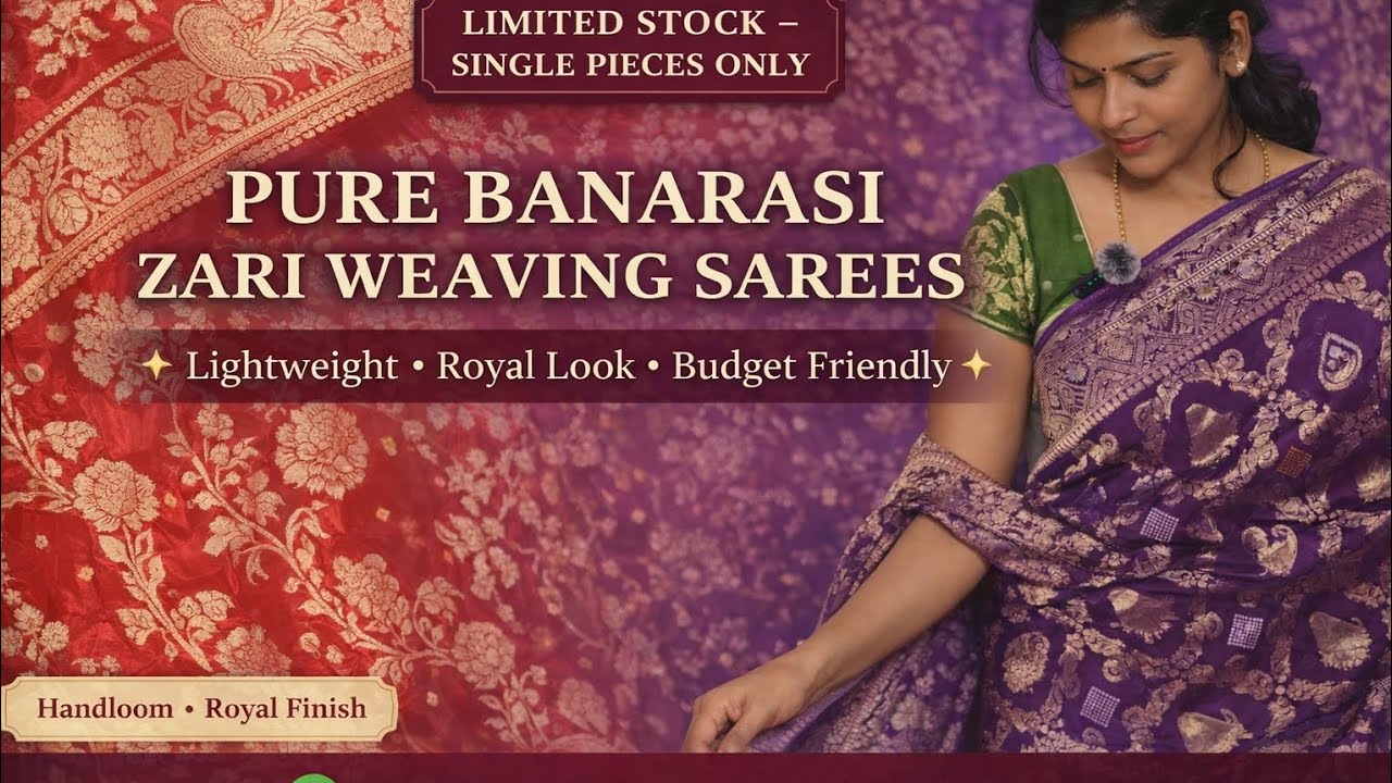 PURE BANARASI ZARI WEAVING SAREES | Royal Look at Budget Friendly Price ✨ booking no - 9703925332