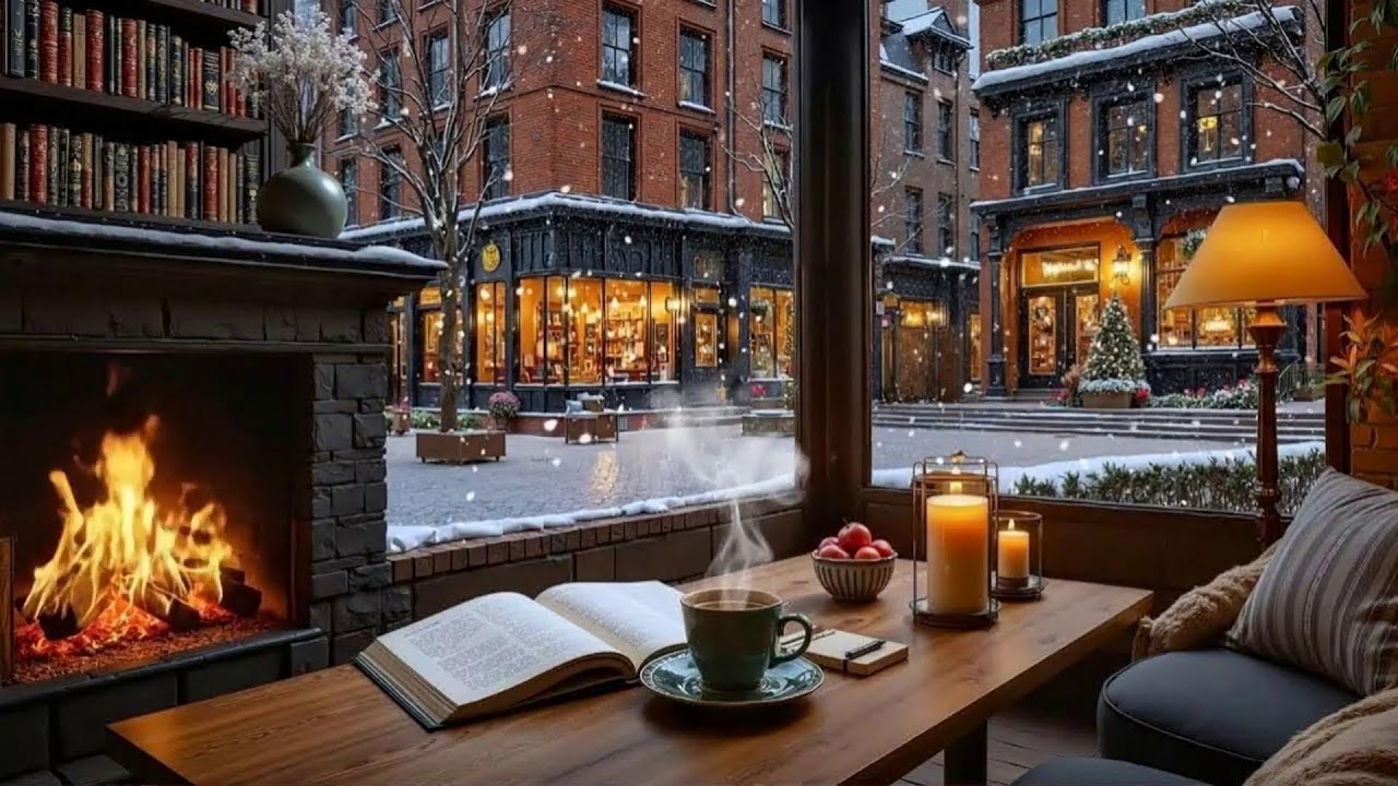 A Snowy Evening Café ☕ Gentle Jazz & Fireplace Sounds to Stay Focused
