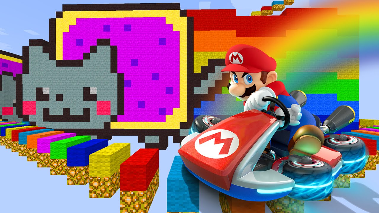 Minecraft EXTREME SPEED RAINBOW ROAD - Mario Kart Remake w/ BajanCanadian