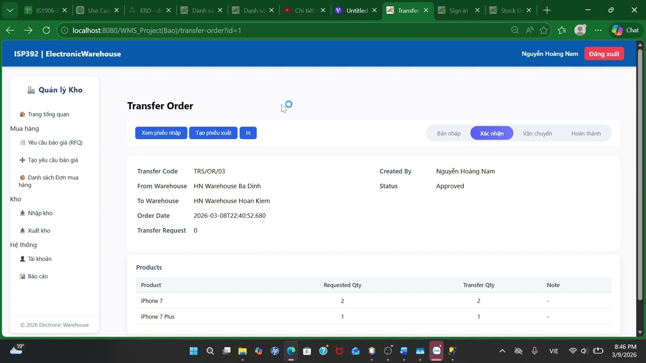 Màn hình StockoutTransfer