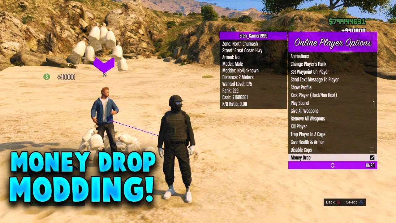 GTA5 MOD MENU MONEY DROP RANDOM PEOPLE! (GTA5 MODDING)