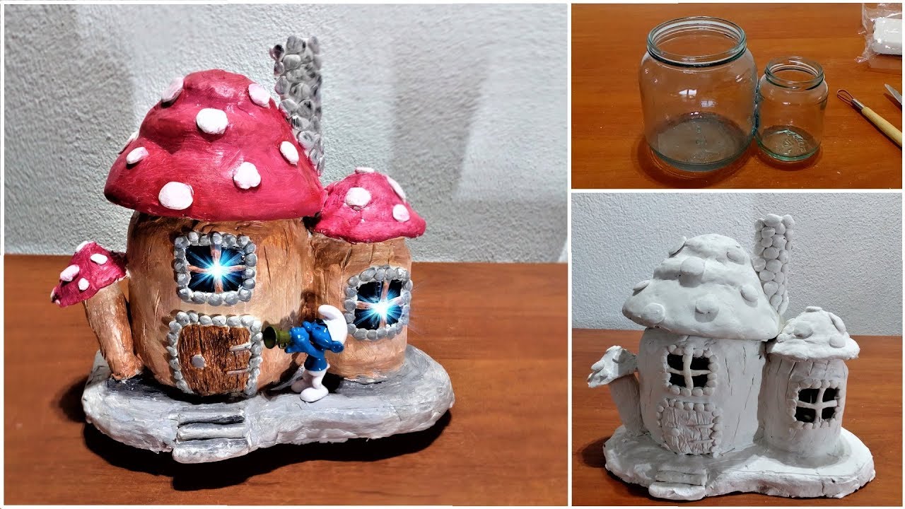 DIY a Fairy Mushroom House with Lamp using Jars
