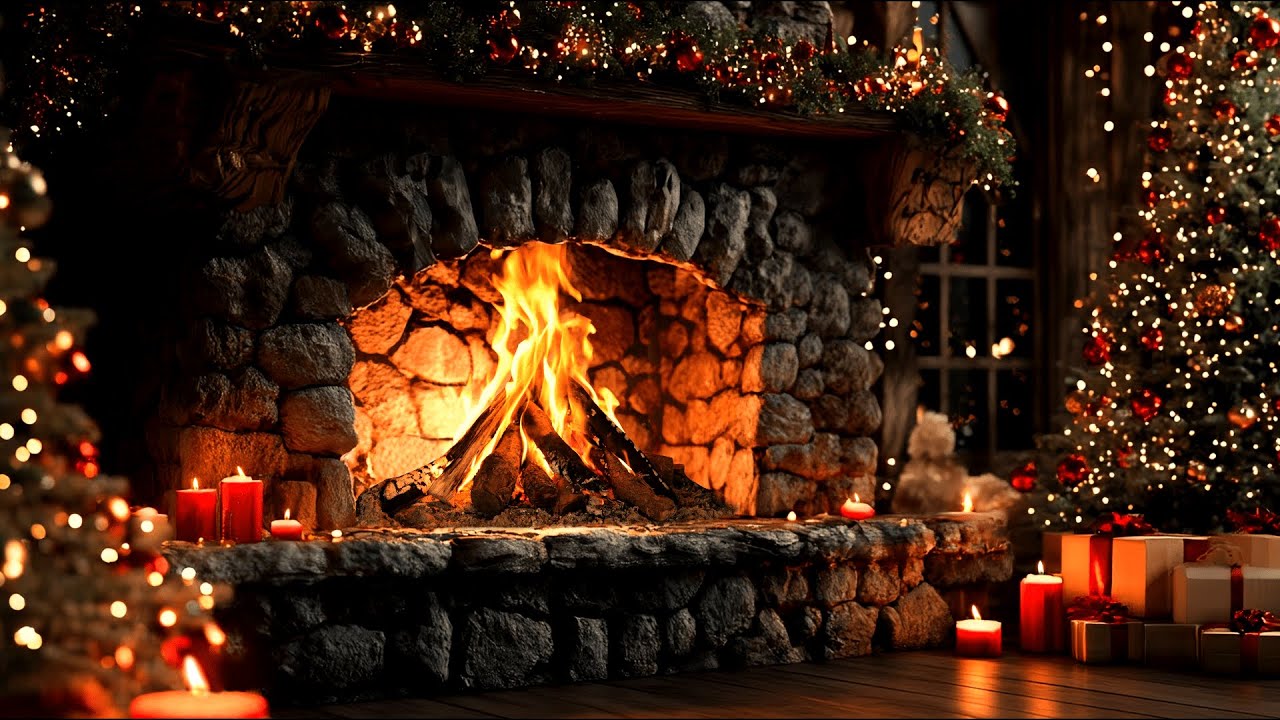 Christmas Fireplace 4K with Crackling Logs in a Cozy Cabin Ambience to Relieve Stress and Insomnia