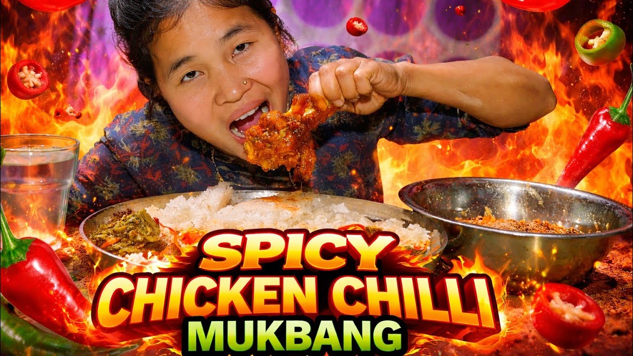 Mukbang Eating With Spicy Chicken chilli || Village Life Style Mukbang 