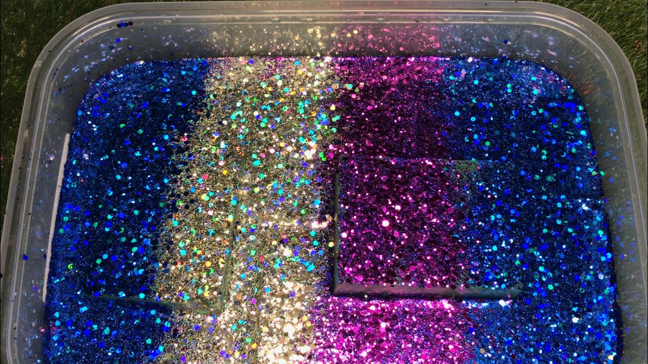 Wet Floral Foam In Blue Water & Lots Of Glitter